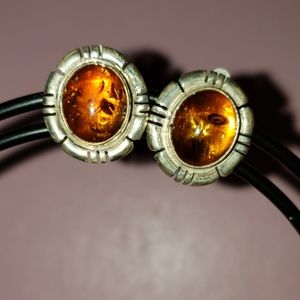 Sterling clip earrings vintage amber accents